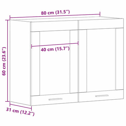 Hängender Glaskasten mit Regal Schwarze Eiche 80 x 31 x 60 cm