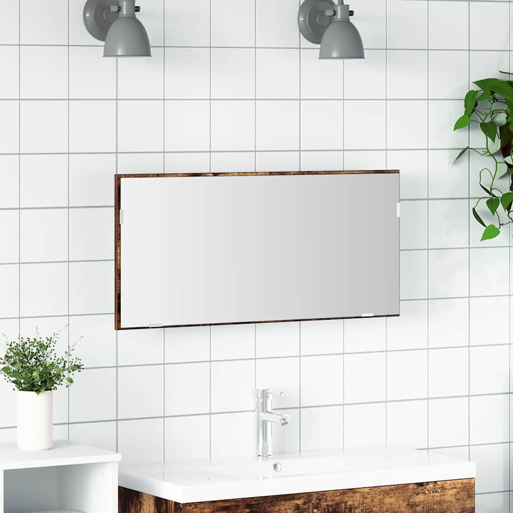Spiegel Wandmontiert Braun 80 x 37 cm Glas und engineered Holz