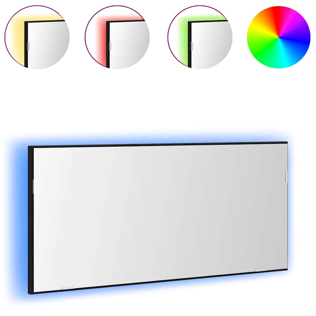 Spiegel mit LED-Lichtleisten Schwarz Eichen-Optik 80 x 37 cm