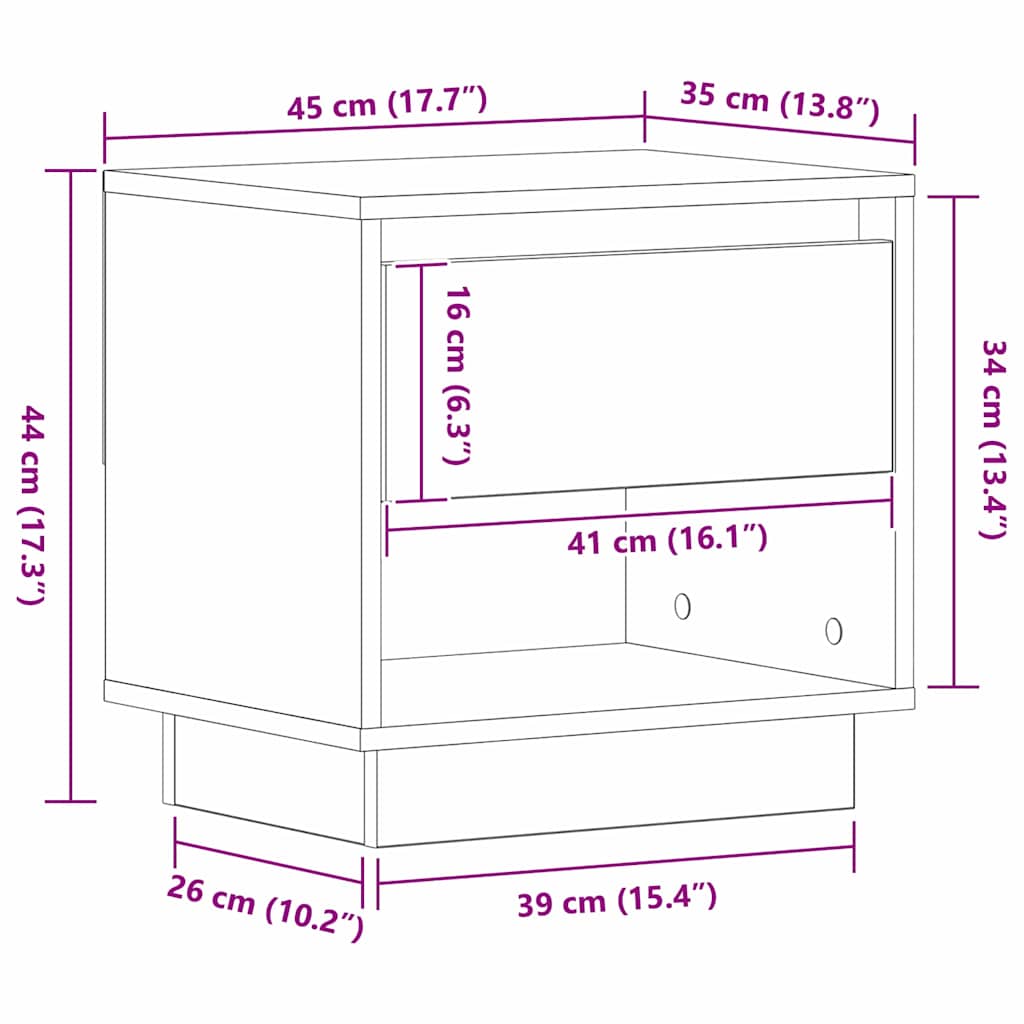 Nachttisch Eiche handwerklich 45 x 34 x 44 cm Holzwerkstoff