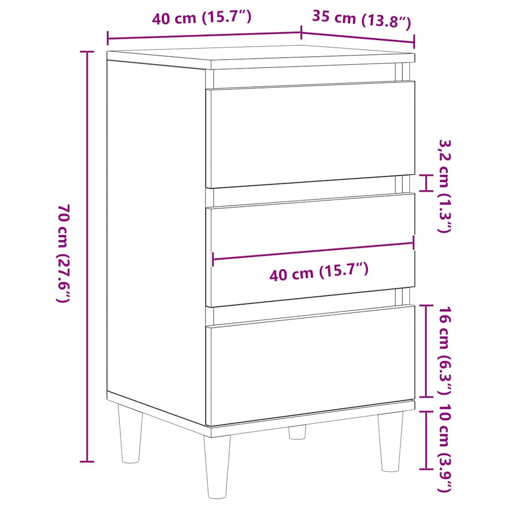 Nachttisch Eiche handwerklich 40 x 35 x 70 cm Holzwerkstoff