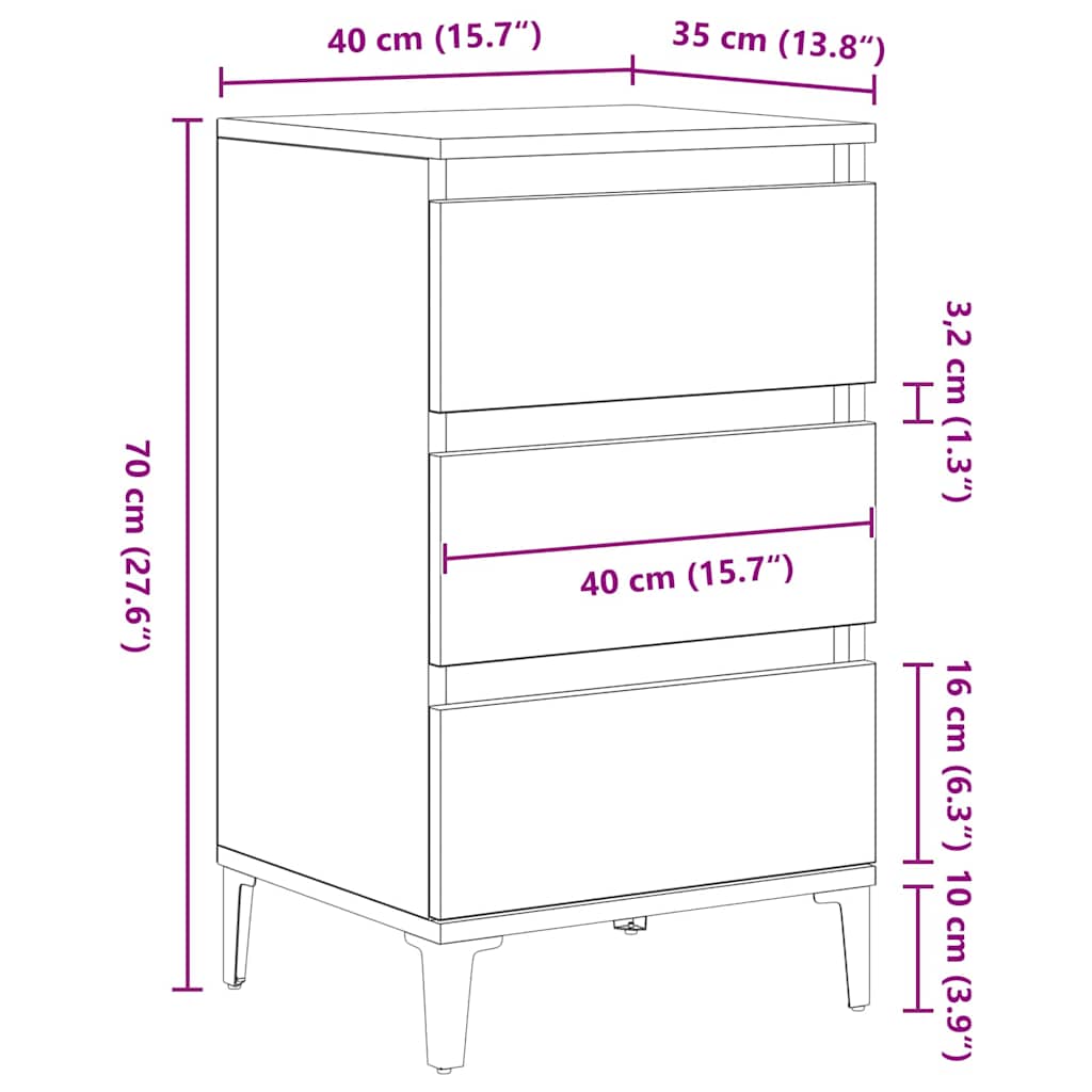 Nachttisch mit Schubladen Altholz 40 x 35 x 70 cm Holzwerkstoff