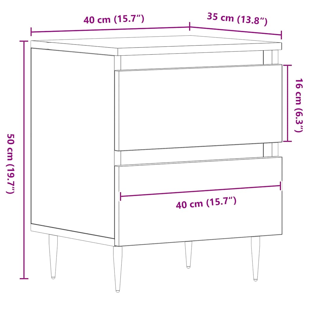 Nachttisch 2 pcs Altholz 40 x 35 x 50 cm Holzwerkstoff