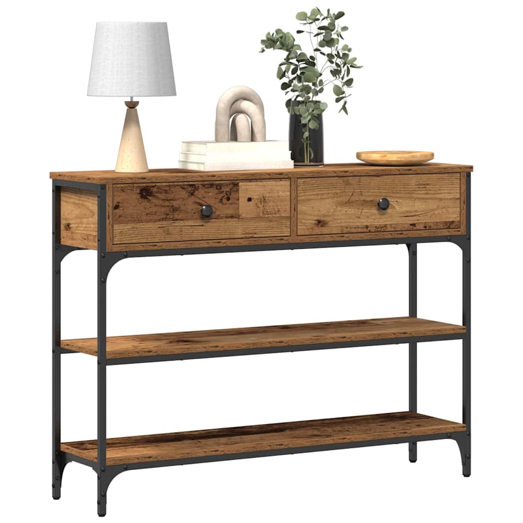Konsolentisch Altholz 100 x 25 x 75 cm Schichtholz und Metall