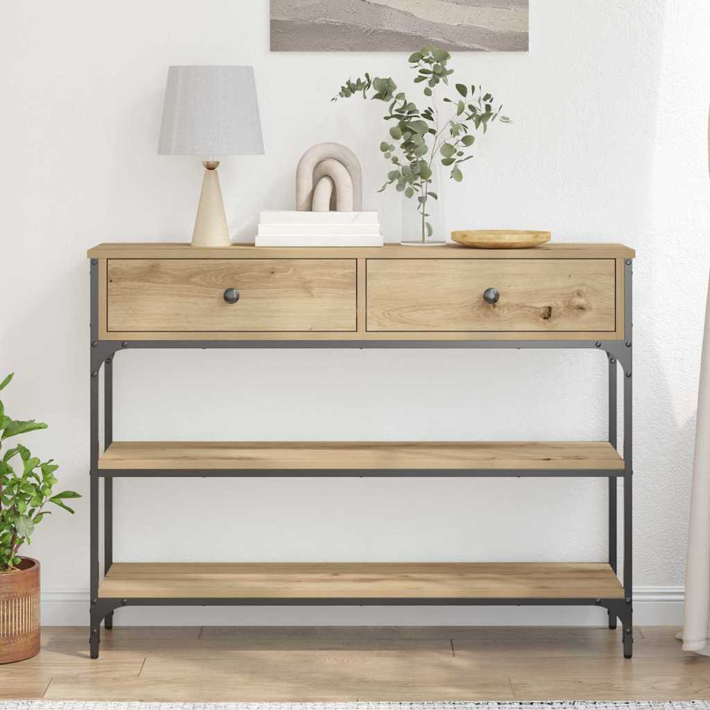 Konsolentisch mit Regal Eiche handwerklich 100 x 25 x 75 cm