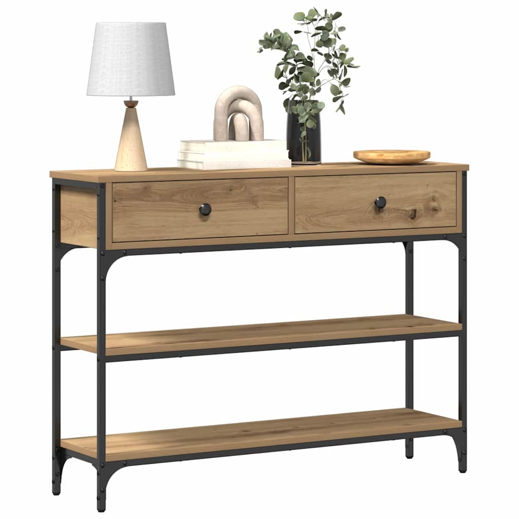 Konsolentisch mit Regal Eiche handwerklich 100 x 25 x 75 cm