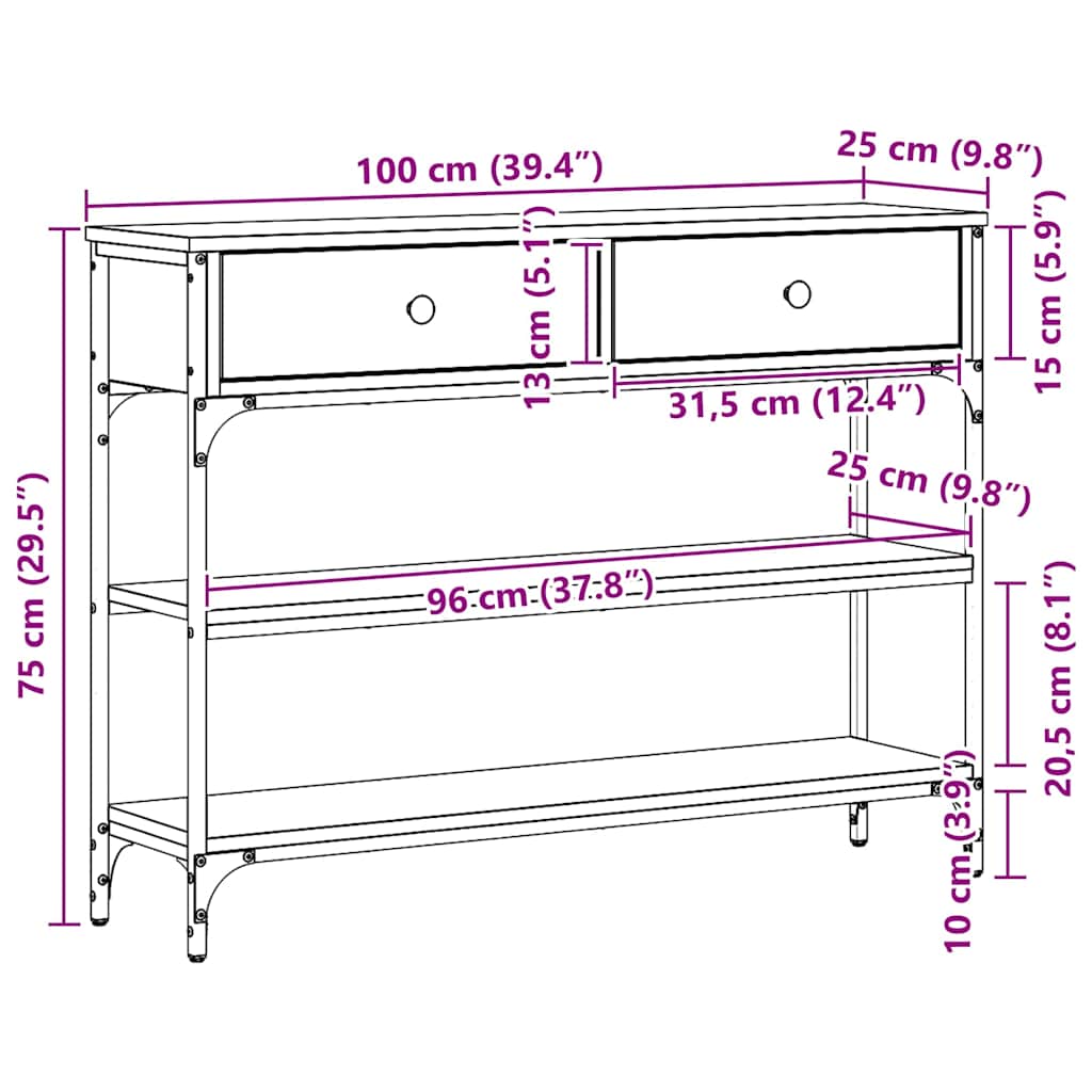Konsolentisch mit Schubladen Schwarze Eiche 100 x 25 x 75 cm