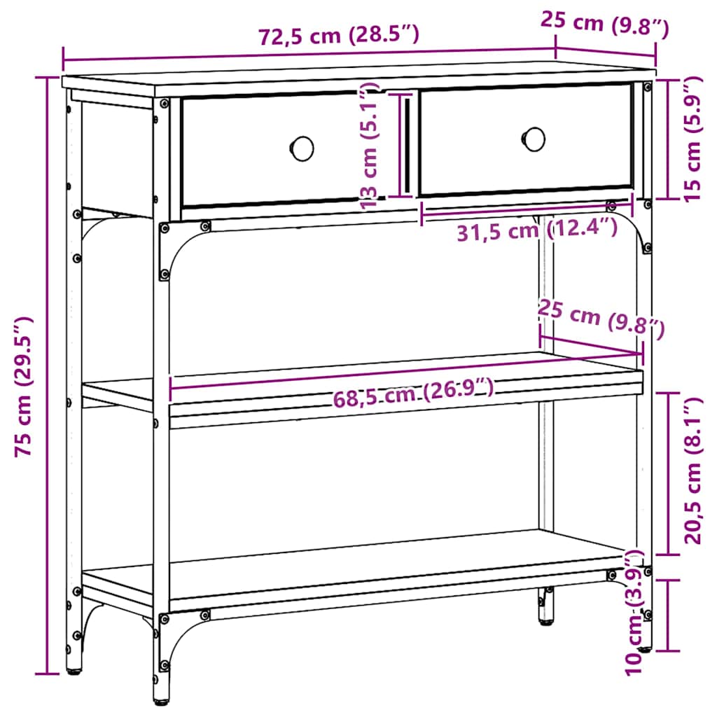 Konsolentisch Altholz 72,5 x 25 x 75 cm Schichtholz und Metall