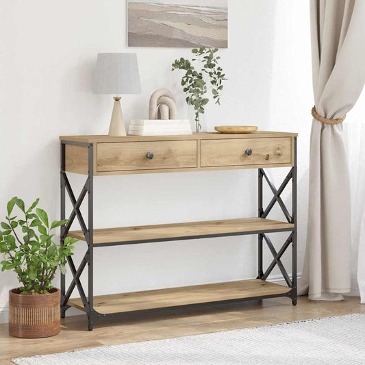 Konsole Tisch mit Regal Eiche handwerklich 100 x 28 x 75 cm