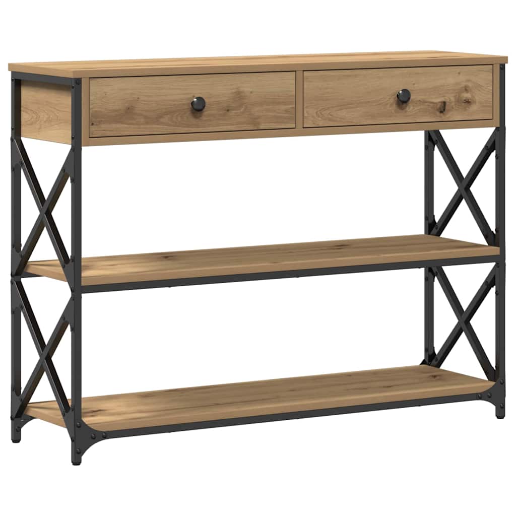 Konsole Tisch mit Regal Eiche handwerklich 100 x 28 x 75 cm