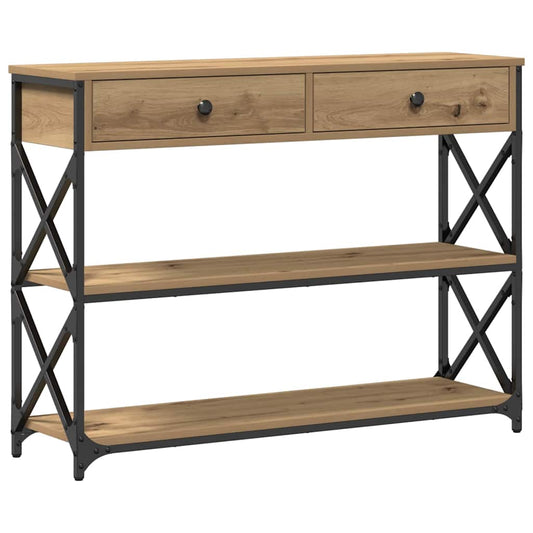 Konsole Tisch mit Regal Eiche handwerklich 100 x 28 x 75 cm
