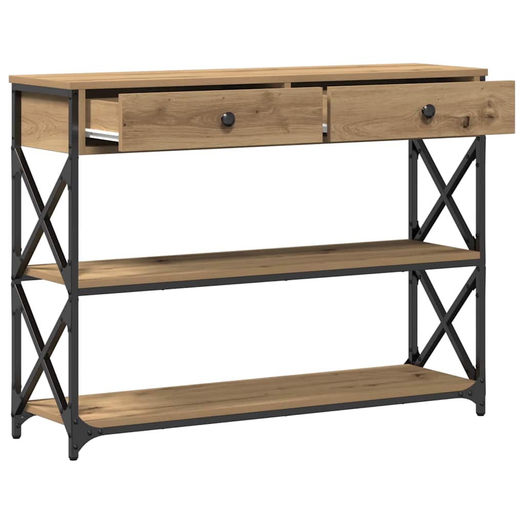 Konsole Tisch mit Regal Eiche handwerklich 100 x 28 x 75 cm