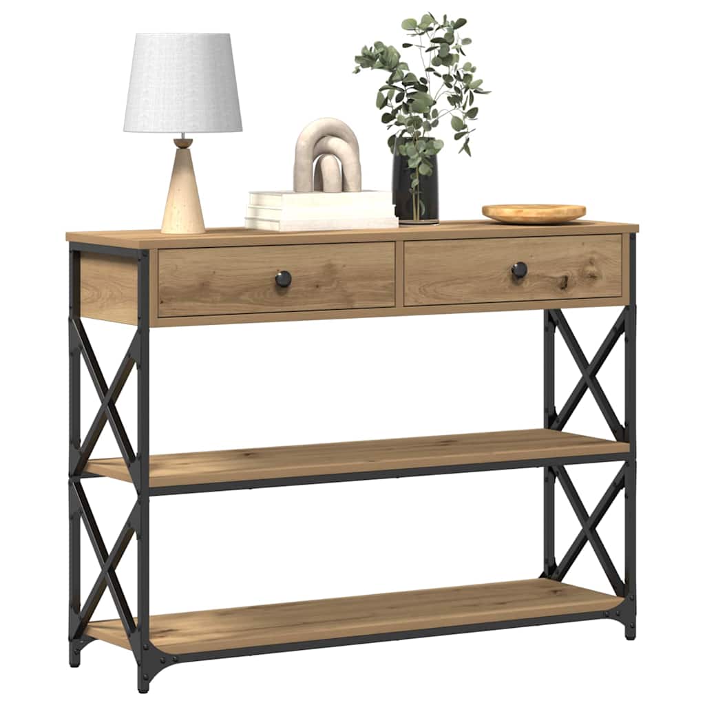 Konsole Tisch mit Regal Eiche handwerklich 100 x 28 x 75 cm