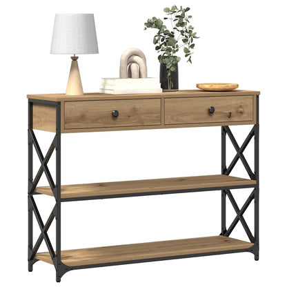 Konsole Tisch mit Regal Eiche handwerklich 100 x 28 x 75 cm