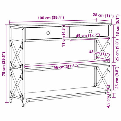 Konsole Tisch mit Regal Eiche handwerklich 100 x 28 x 75 cm
