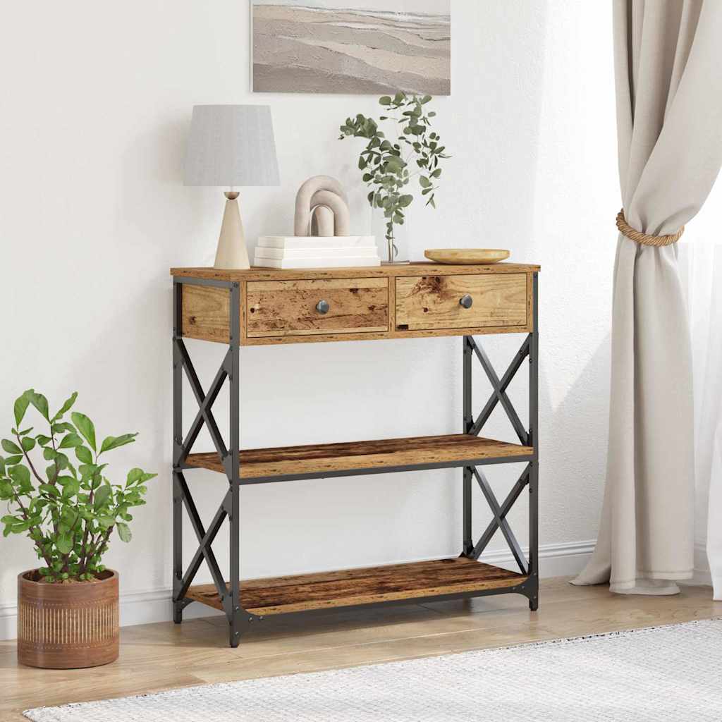 Konsole Tisch Altholz 75 x 28 x 75 cm Schichtholz und Metall