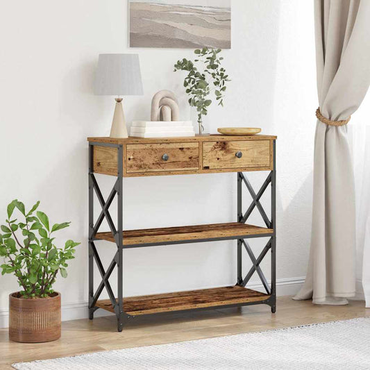 Konsole Tisch Altholz 75 x 28 x 75 cm Schichtholz und Metall