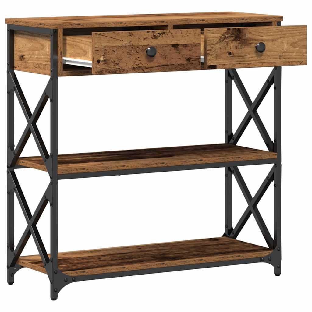 Konsole Tisch Altholz 75 x 28 x 75 cm Schichtholz und Metall