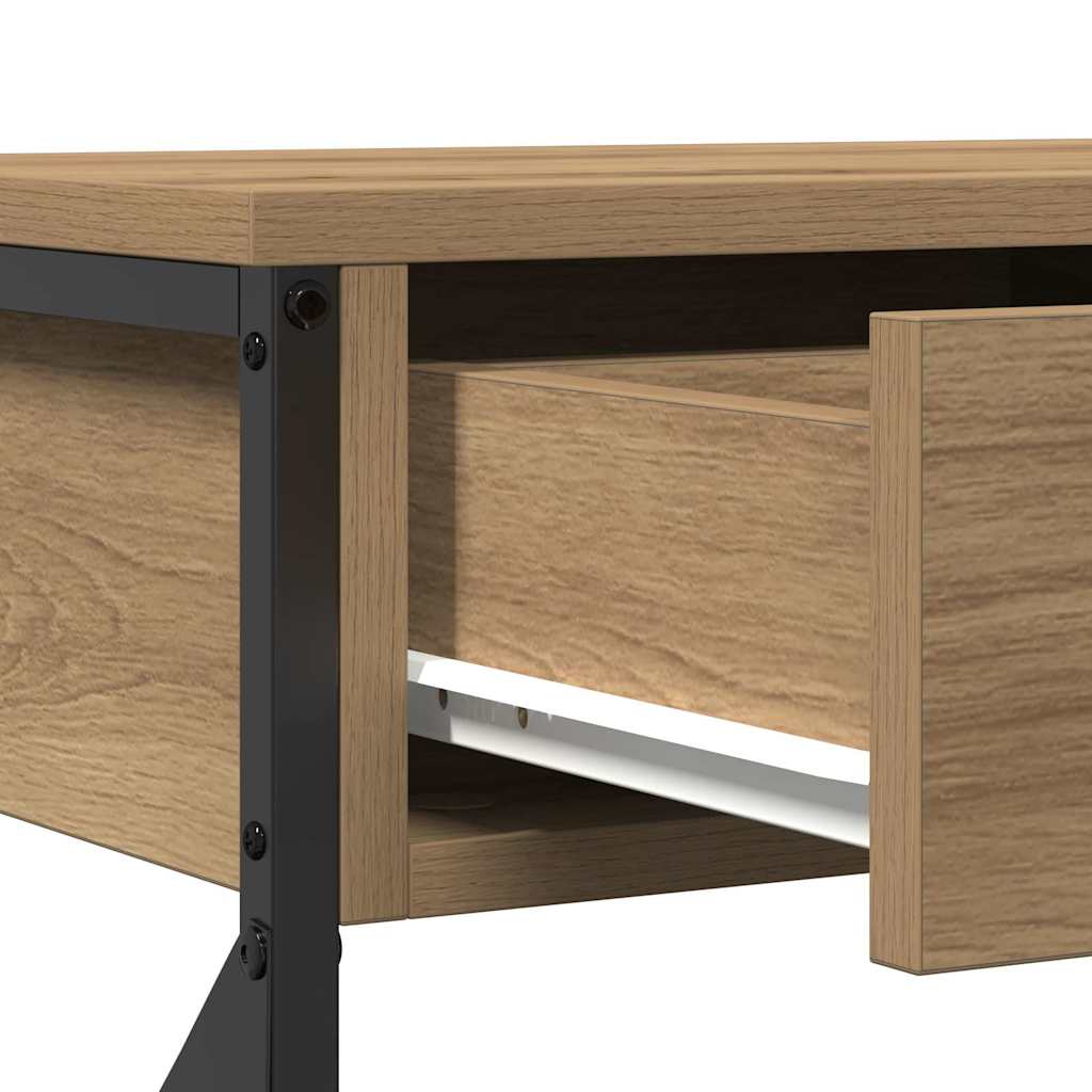 Konsole Tisch mit Schubladen Eiche handwerklich 75 x 28 x 75 cm