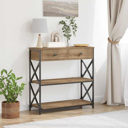 Konsole Tisch mit Schubladen Eiche handwerklich 75 x 28 x 75 cm