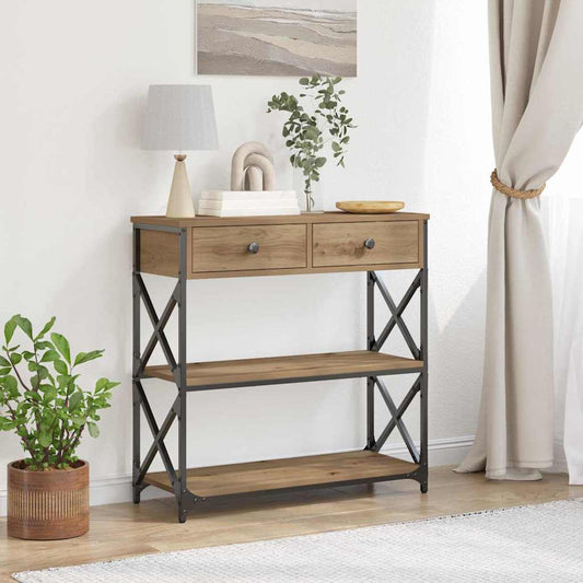 Konsole Tisch mit Schubladen Eiche handwerklich 75 x 28 x 75 cm