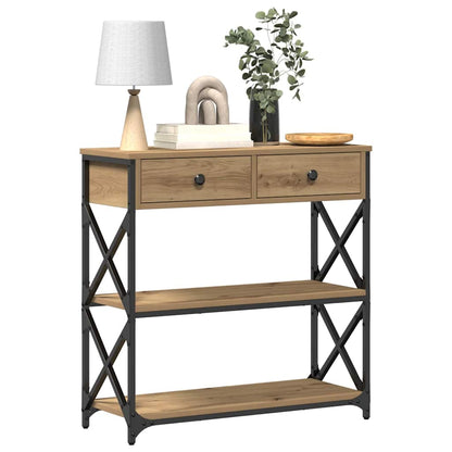 Konsole Tisch mit Schubladen Eiche handwerklich 75 x 28 x 75 cm