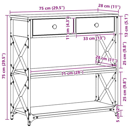 Konsole Tisch mit Schubladen Eiche handwerklich 75 x 28 x 75 cm