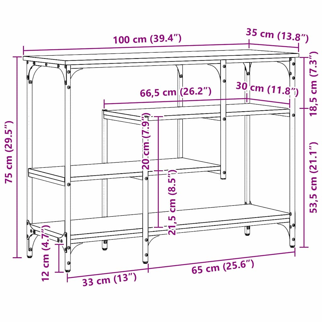 Konsolentisch Altholz 100 x 35 x 75 cm Schichtholz und Metall