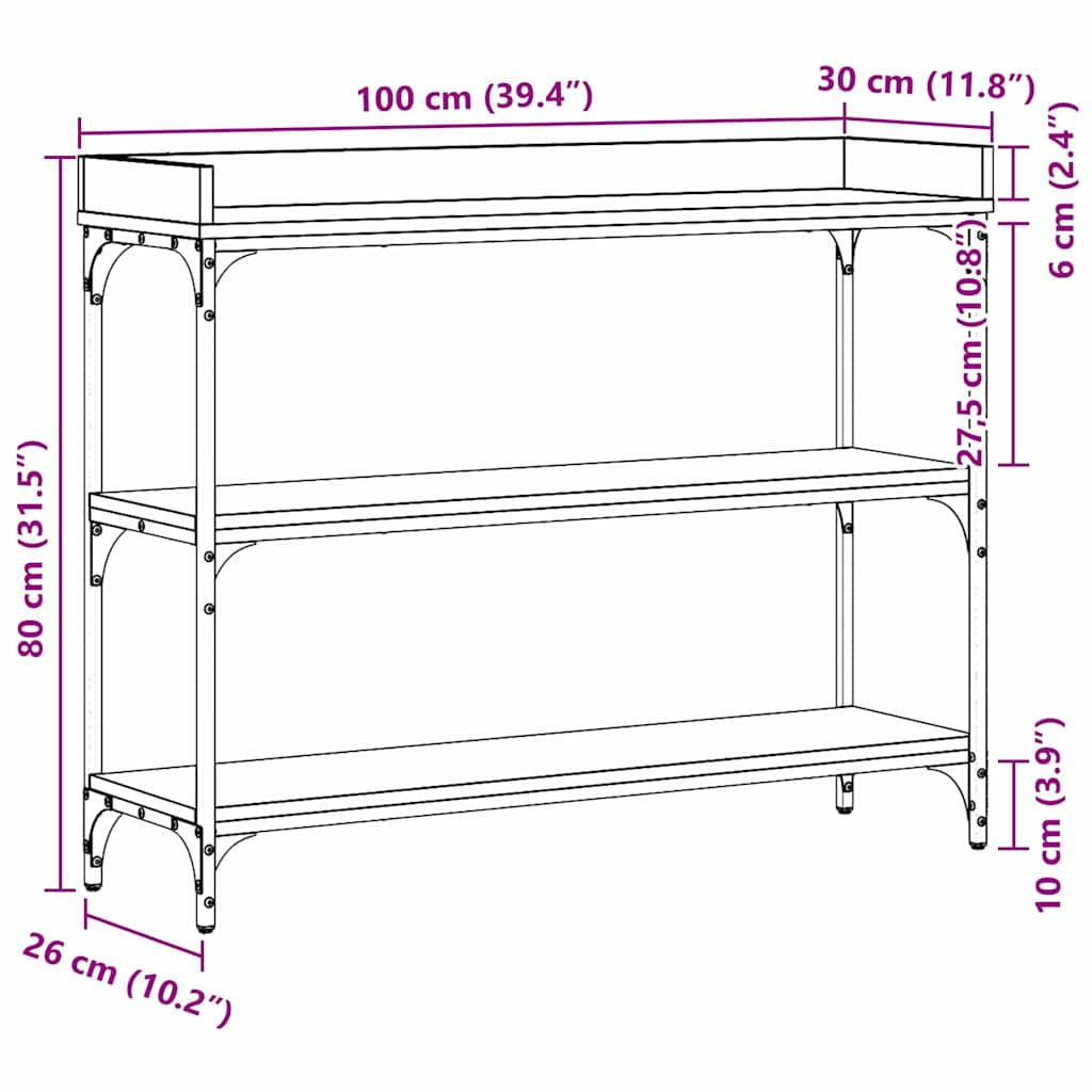 Konsolentisch mit Regal Eiche handwerklich 100 x 30 x 80 cm