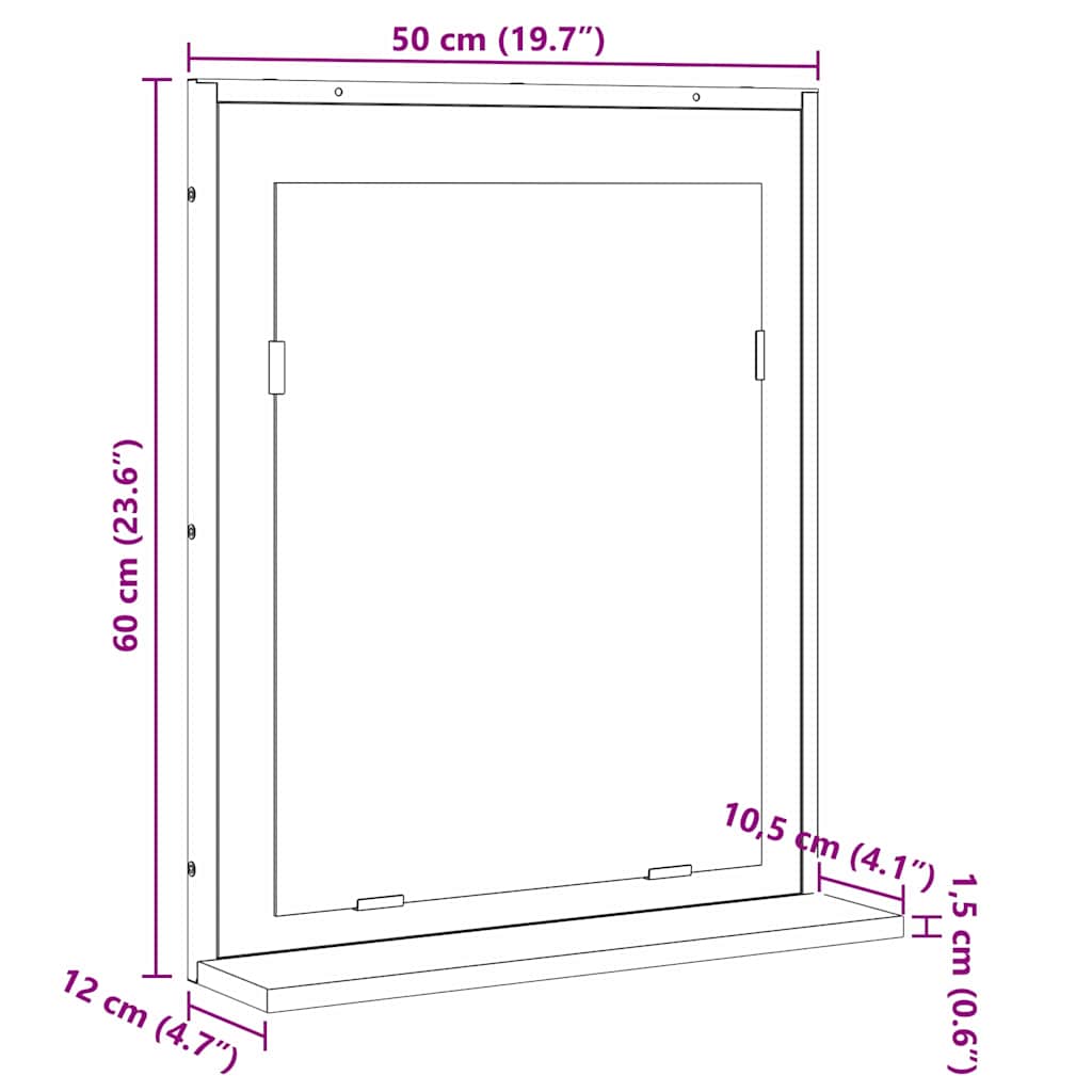 Badezimmer Spiegel mit Regal Schwarz 50 x 12 x 60 cm