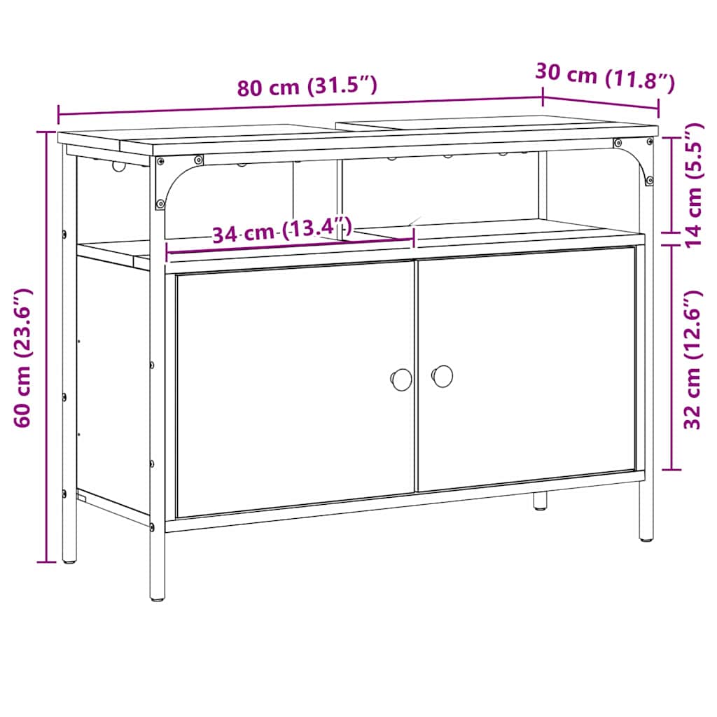 Waschbeckenschrank mit Tür Braun 80 x 30 x 60 cm Holzwerkstoff
