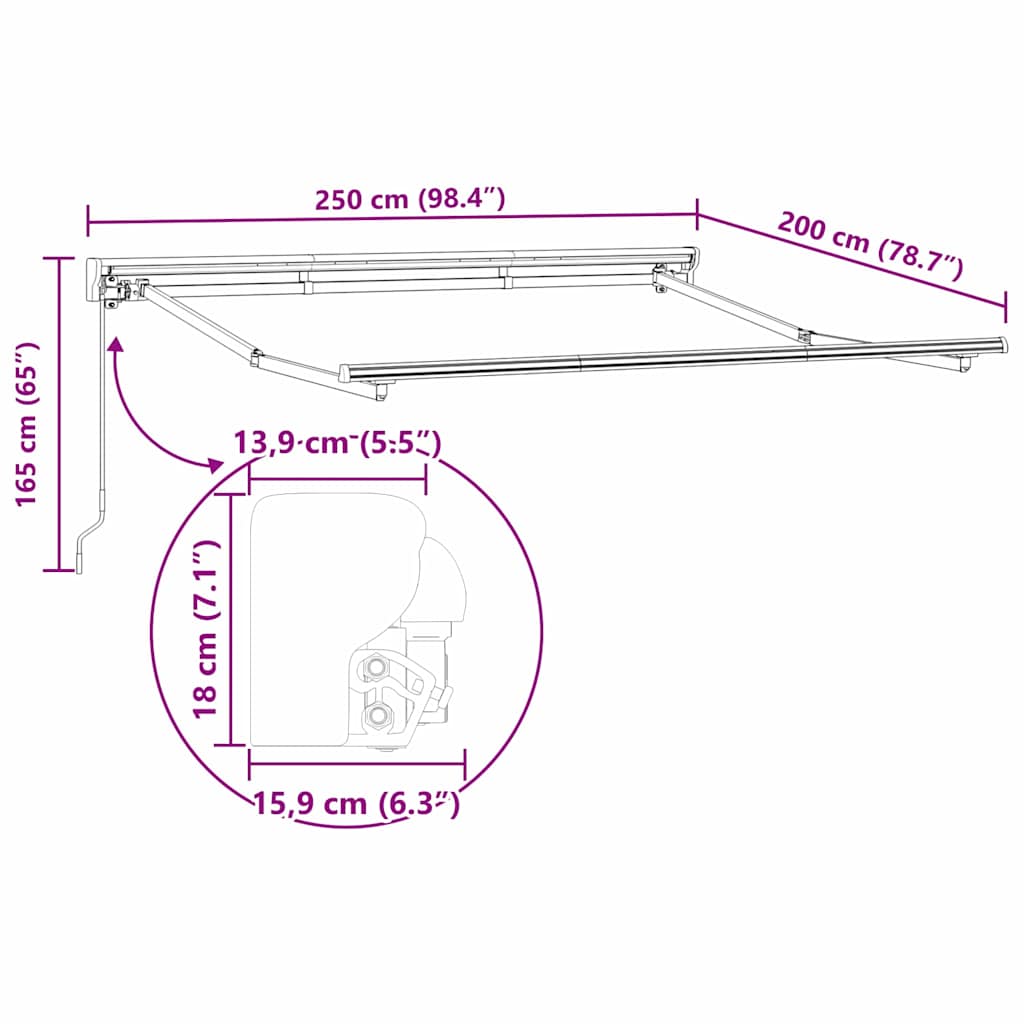 Einziehbare Markise Bunt gestreift 250x200 cm Stoff