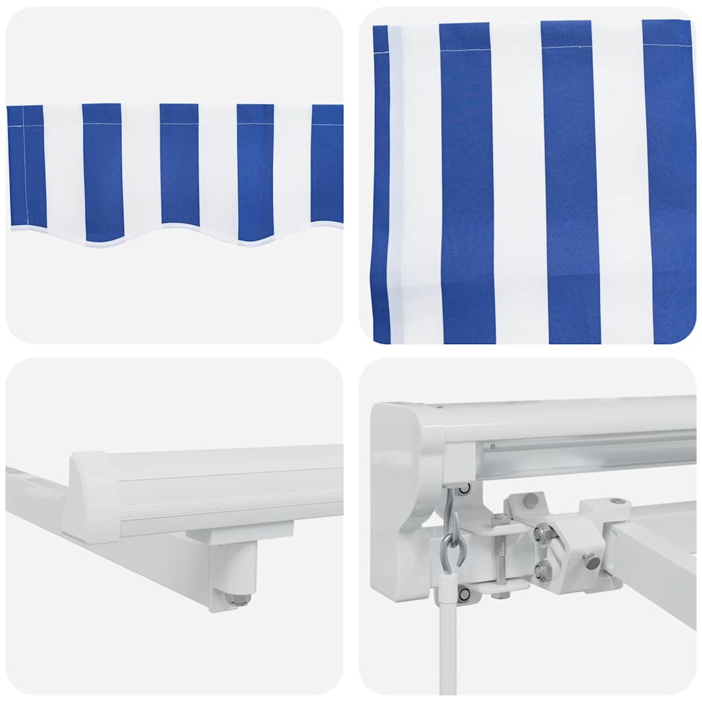 Einziehbare Markise Blau und weiß 350 x 200 cm Stoff, Metall