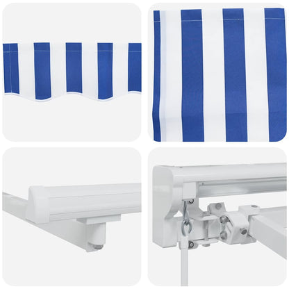 Einziehbare Markise Blau und weiß 350 x 200 cm Stoff, Metall
