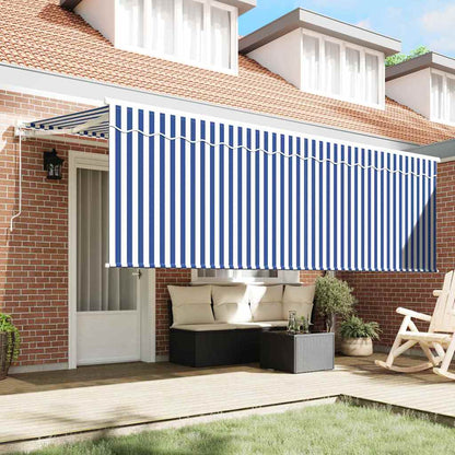 Einziehbare Markise Blau und weiß 350 x 200 cm Stoff, Metall