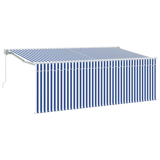Einziehbare Markise Blau und weiß 350 x 200 cm Stoff, Metall
