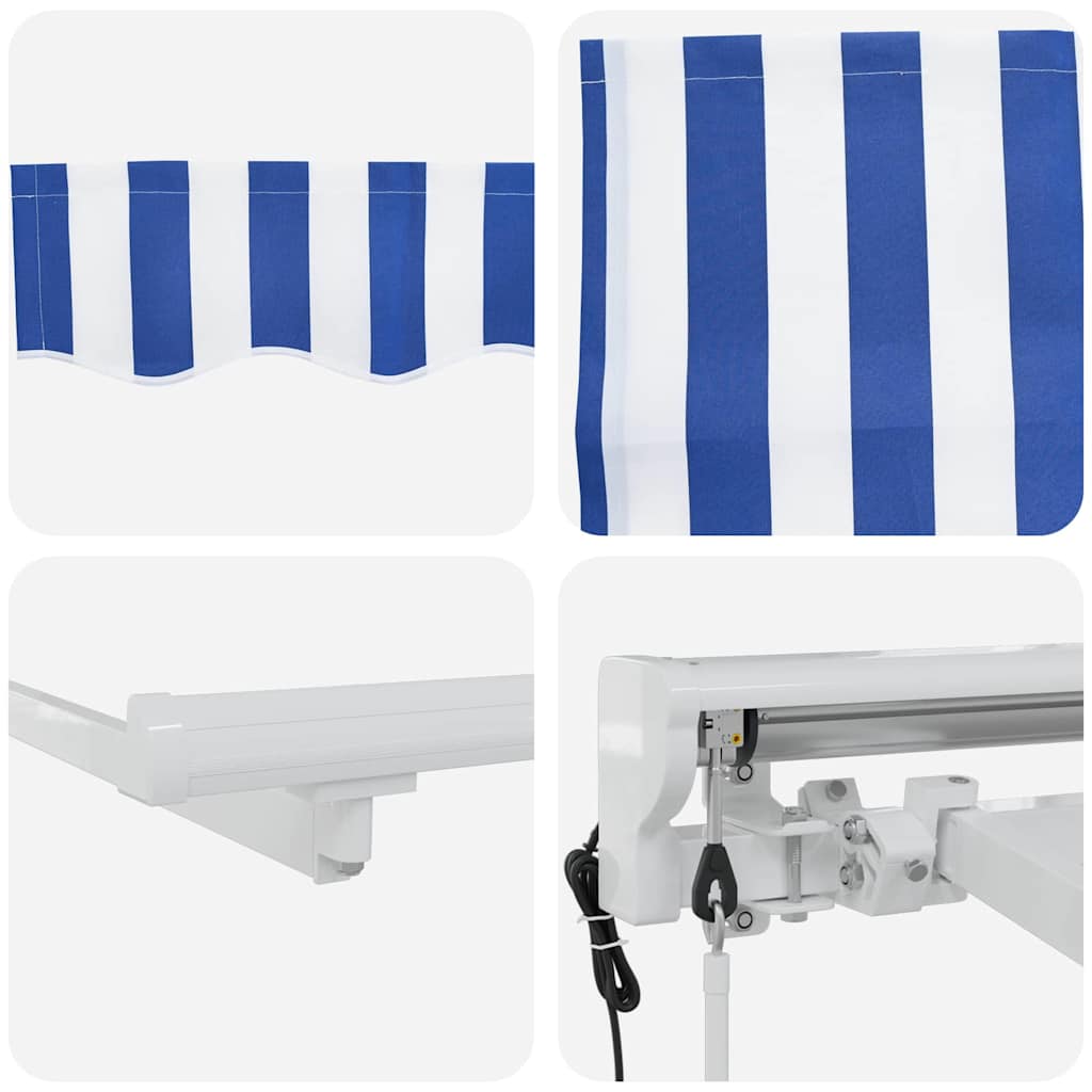 Einziehbare Markise Blau und weiß 350 x 200 cm Stoff, Metall