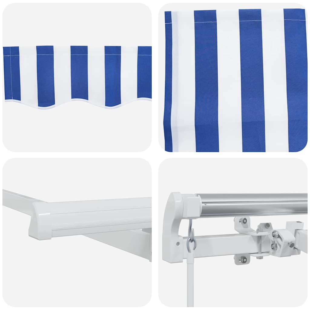 Einziehbare Markise Blau und weiß 350 x 200 cm Stoff, Metall
