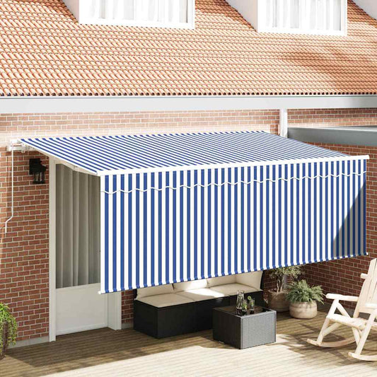 Einziehbare Markise Blau und weiß 350 x 200 cm Stoff, Metall