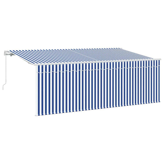 Einziehbare Markise Blau und weiß 350 x 200 cm Stoff, Metall