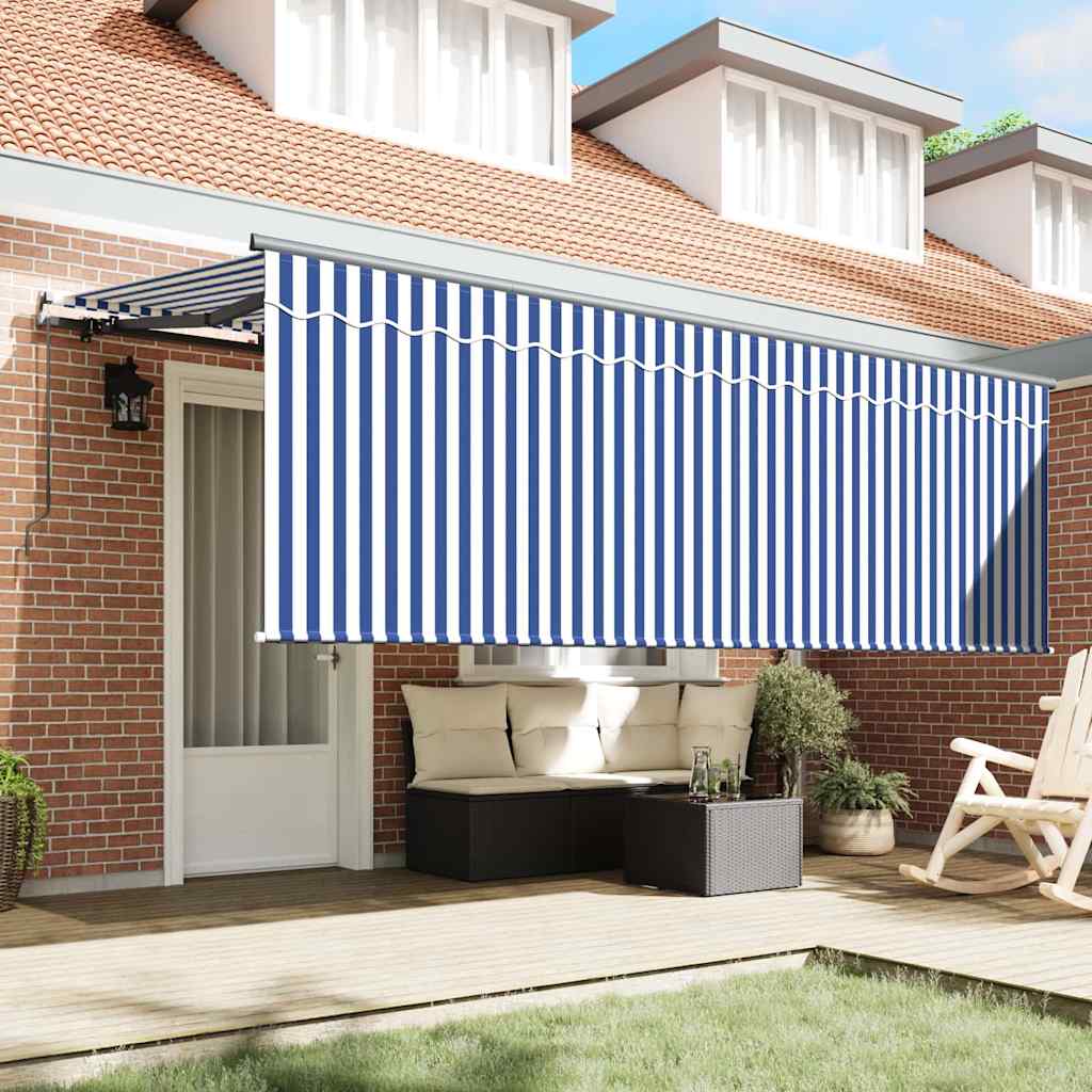 Einziehbare Markise Blau und weiß 350 x 200 cm Stoff, Metall