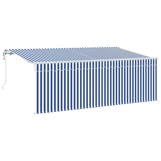 Einziehbare Markise Blau und weiß 350 x 200 cm Stoff, Metall