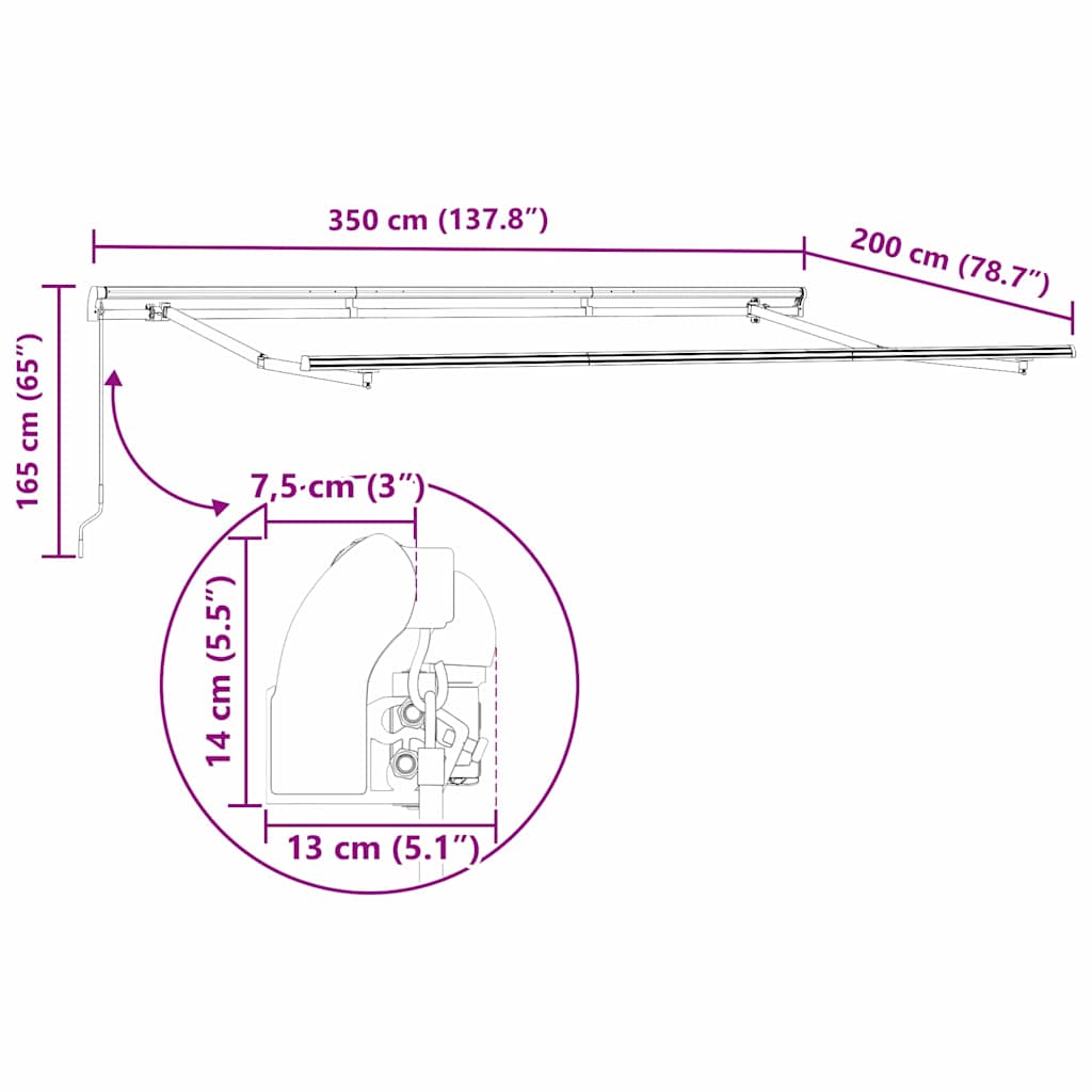 Einziehbare Markise Mehrfarbig 350 x 200 cm