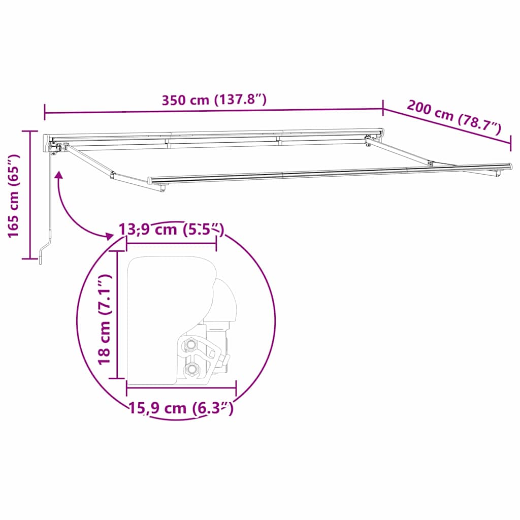 Einziehbare Markise Bunt gestreift 350x200 cm Stoff