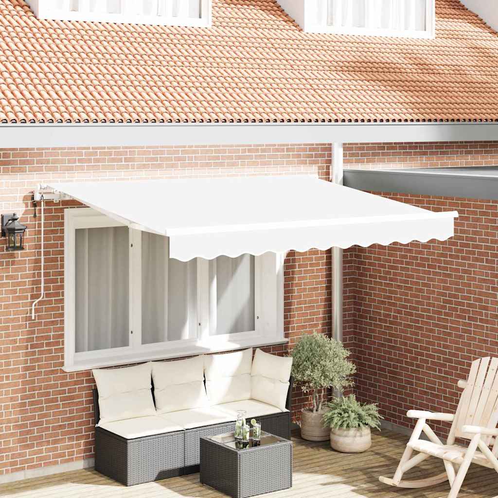Einziehbare Markise Weiß 350 x 200 cm Polyester und Aluminium