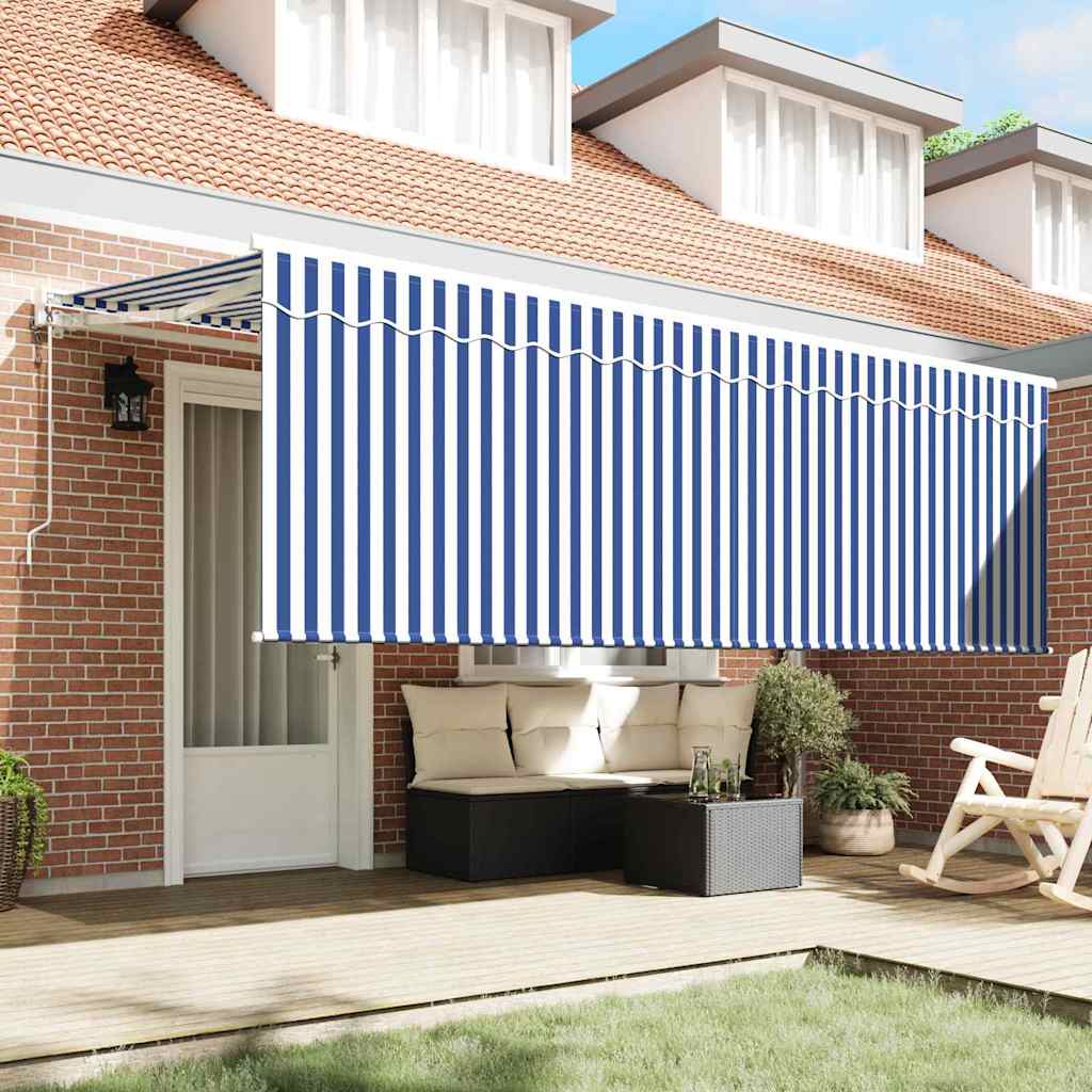 Einziehbare Markise Gestreift Blau und weiß 400 x 200 cm Stoff
