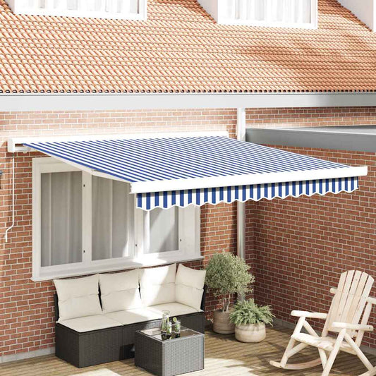 Einziehbare Markise Blau und Weiß 300 x 250 cm Stoff und Metall