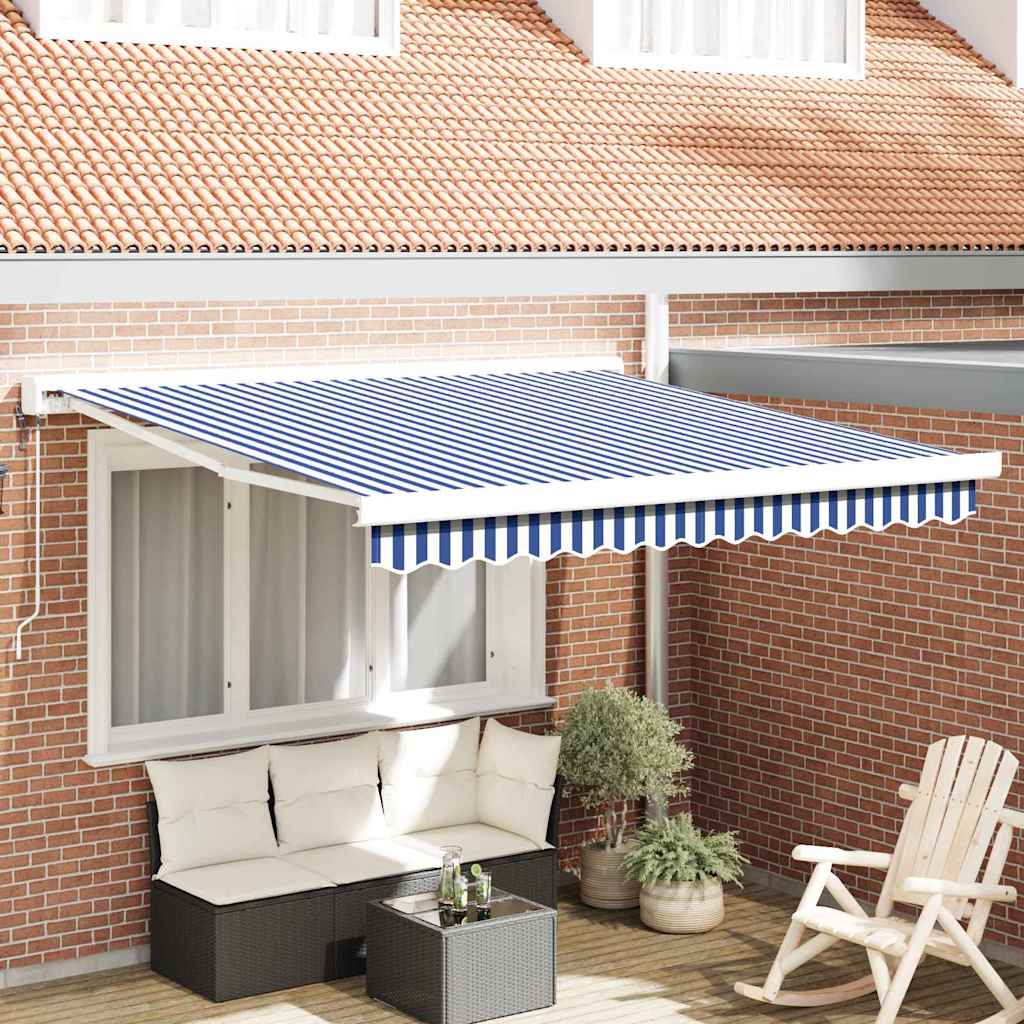 Einziehbare Markise Blau und weiß 300 x 250 cm Stoff, Metall