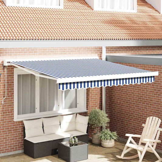 Einziehbare Markise Blau und weiß 300 x 250 cm Stoff, Metall