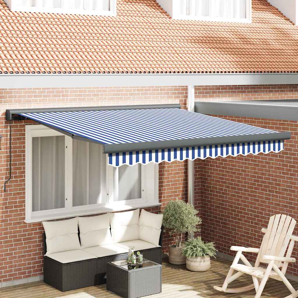 Einziehbare Markise Blau und Weiß 300 x 250 cm Stoff und Metall